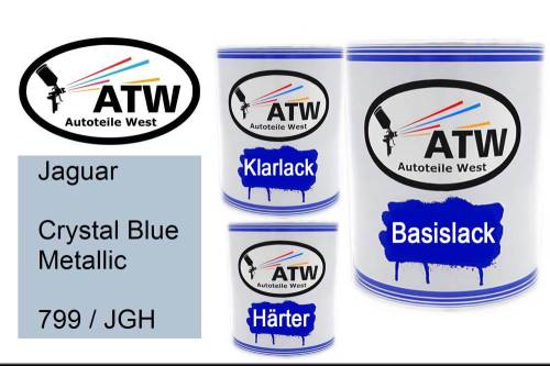 Jaguar, Crystal Blue Metallic, 799 / JGH: 1L Lackdose + 1L Klarlack + 500ml Härter - Set, von ATW Autoteile West.